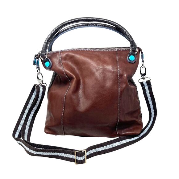 NWOT GABS Firenze Made in Italy Brown Leather and Tweed Convertible Crossbody - Picture 1 of 7